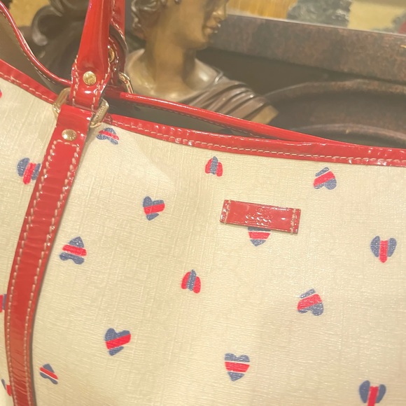 GUCCI GG Canvas Joy Heart Tote Bag White PVC Leather Auth rd1456 + Wallet - Picture 5 of 5
